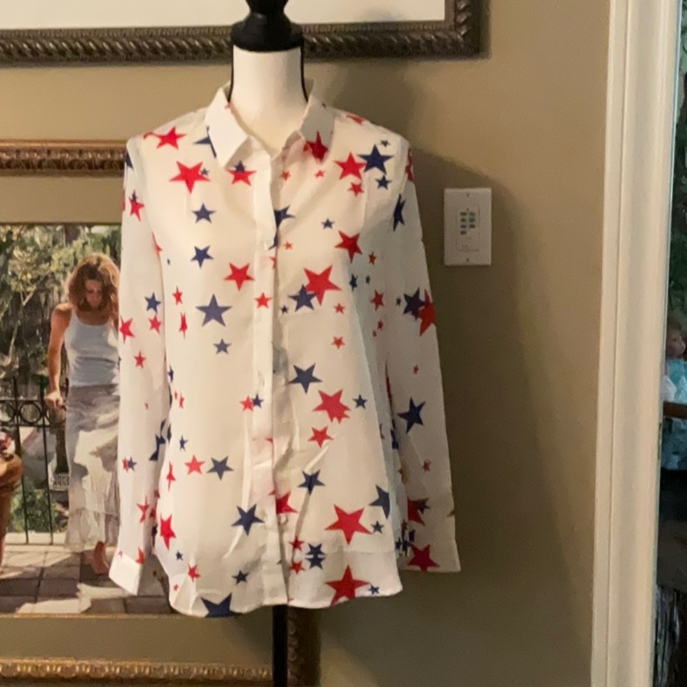 NWT blouse Red white and blue stars,